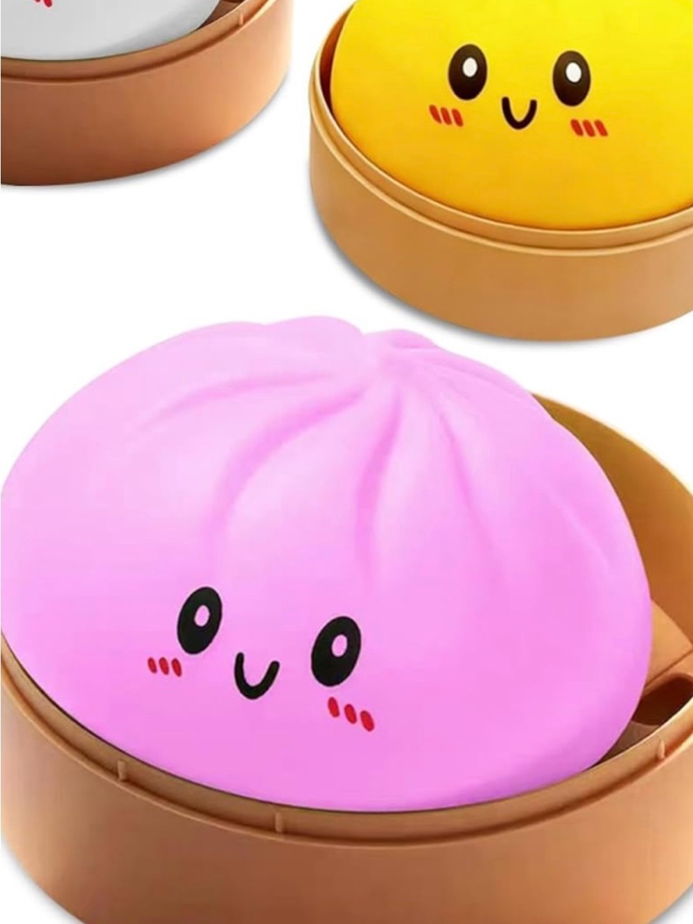 Kawaii Pink Bun Squishy Toy - Happy Face Dumpling Sensory